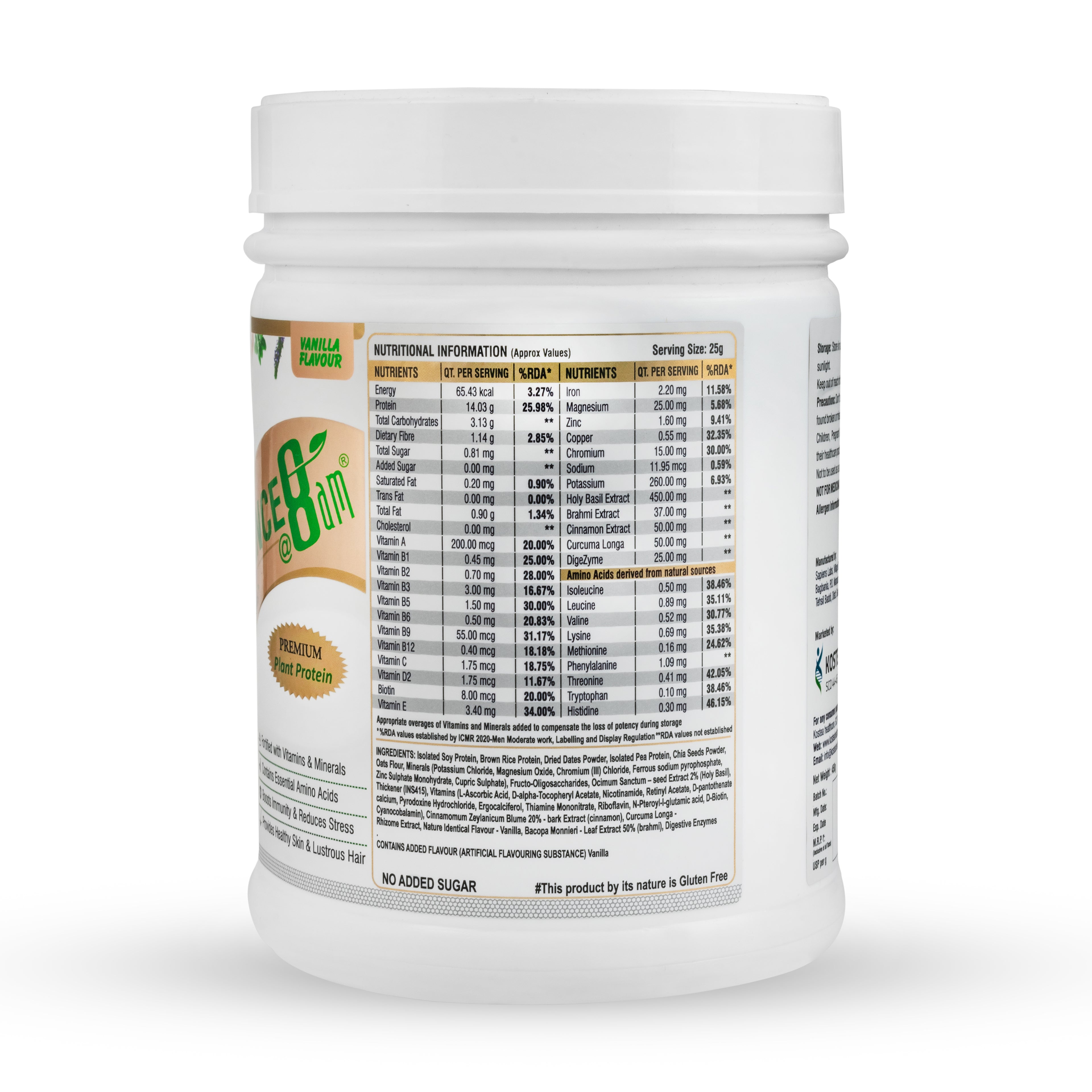 PROTIENCE @ 8am Vanilla Plant Protein Powder - 250g | Gluten-Free