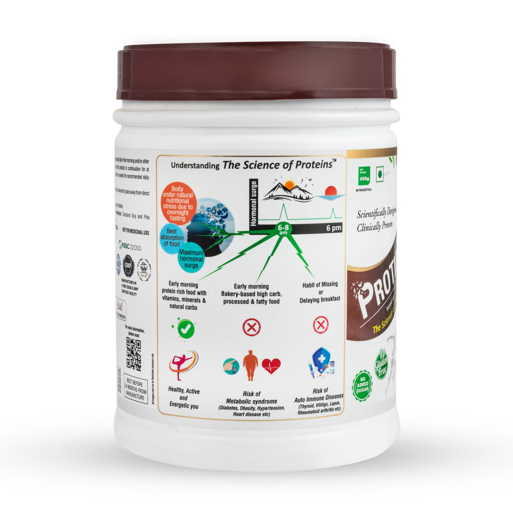PROTIENCE @ 8am Chocolate Flavor Premium Plant Protein Powder - 450g | Gluten-Free