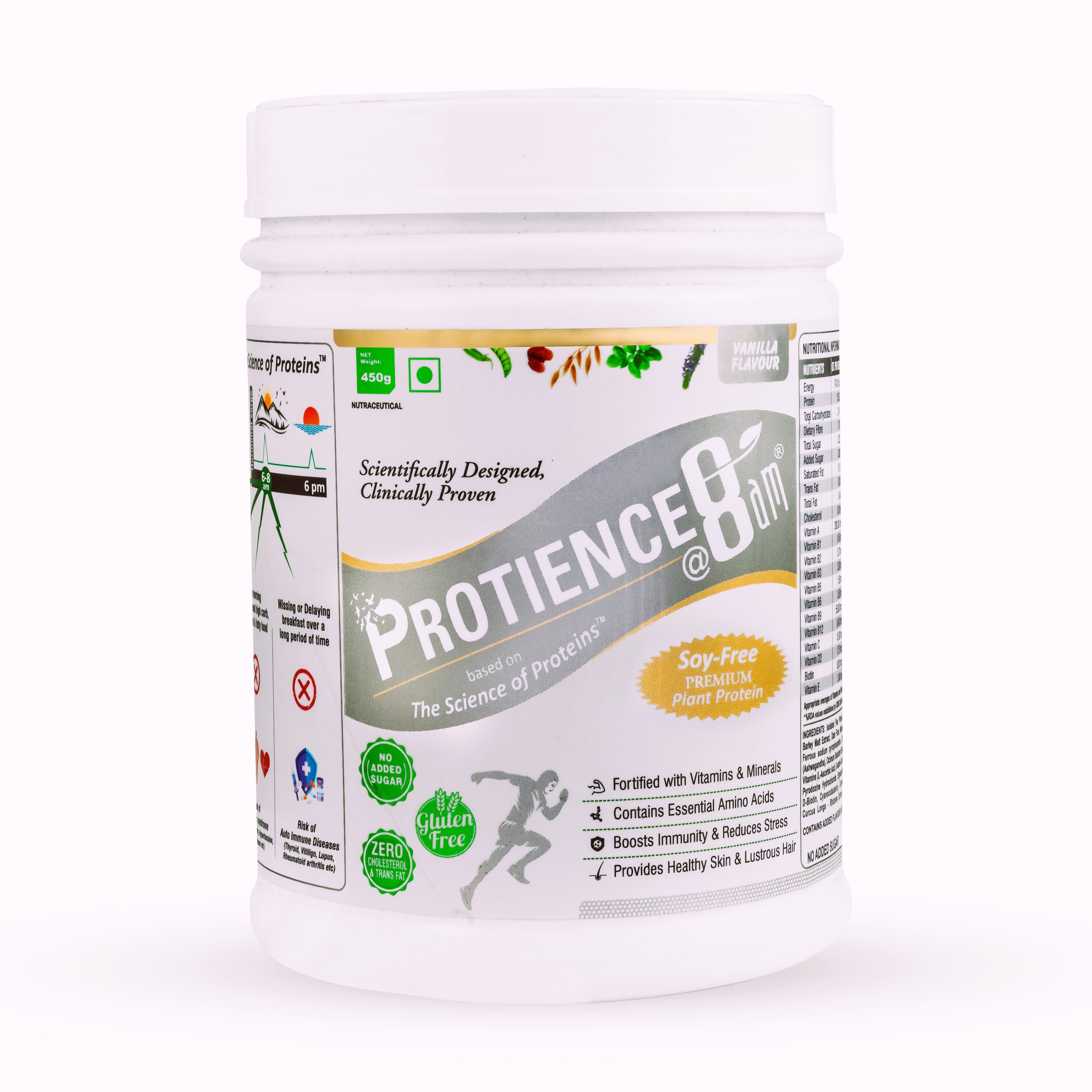 PROTIENCE @ 8am Vanilla Plant Protein Powder - 450g | Gluten-Free