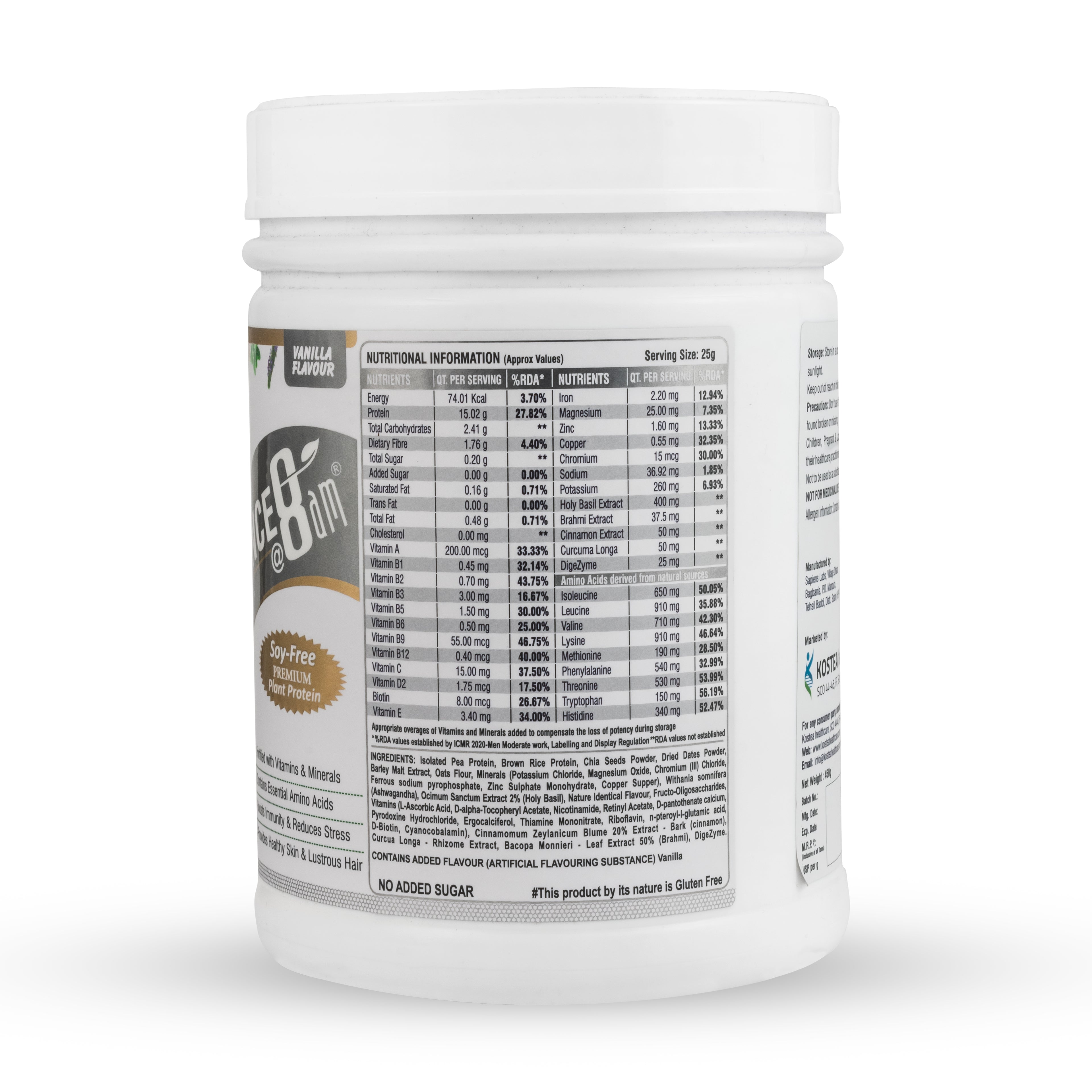 PROTIENCE @ 8am Vanilla Plant Protein Powder - 450g | Gluten-Free
